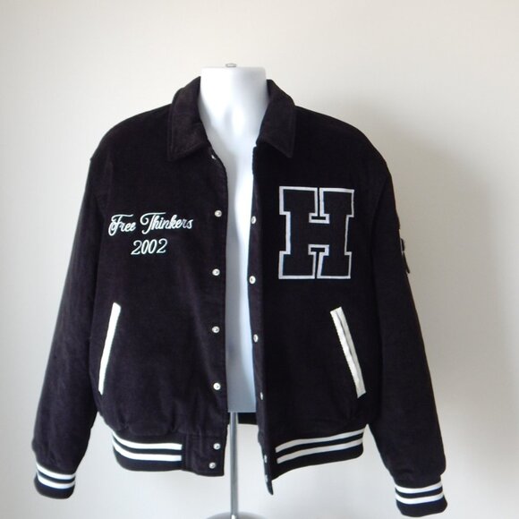 HUDSON Free Thinkers Men Bomber Jacket Insulated Black Logo Snap Closure XL NWT - Picture 15 of 16